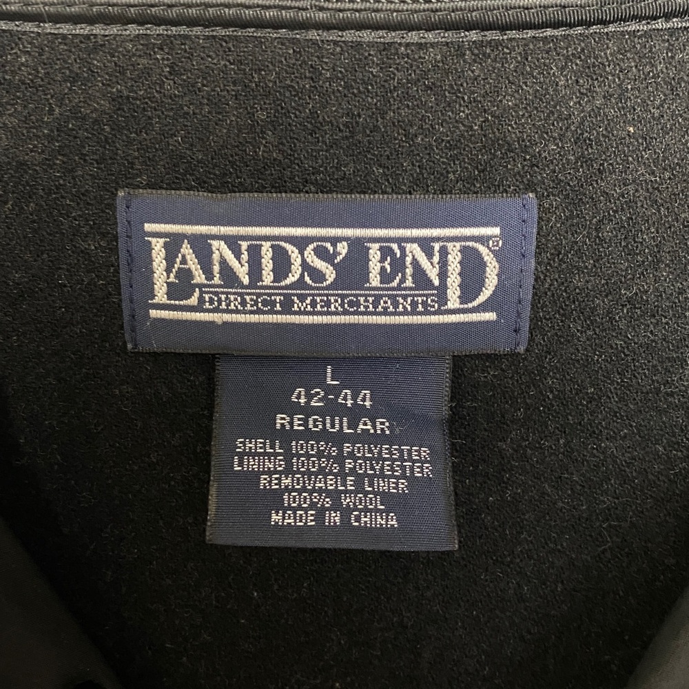 Vtg! 90’s Lands' End Men's Classic Black Trench Coat Removal 100% Wool Liner! - Picture 3 of 17
